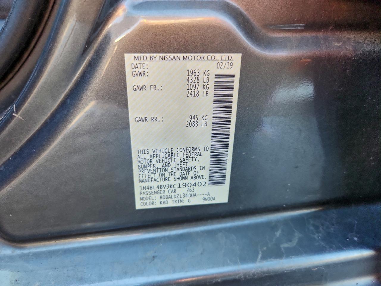 2019 NISSAN ALTIMA S photo 12