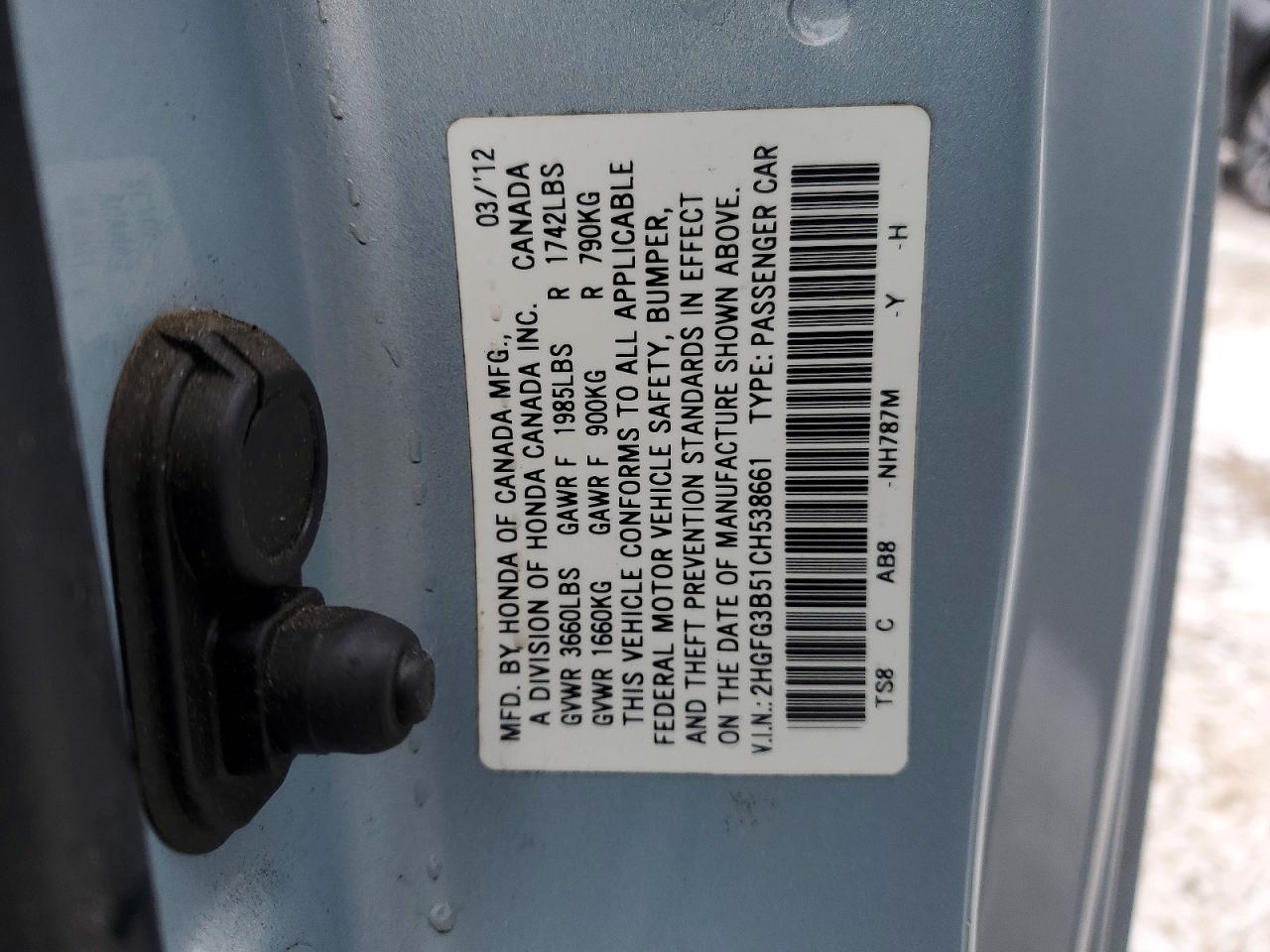 2012 HONDA CIVIC LX photo 12