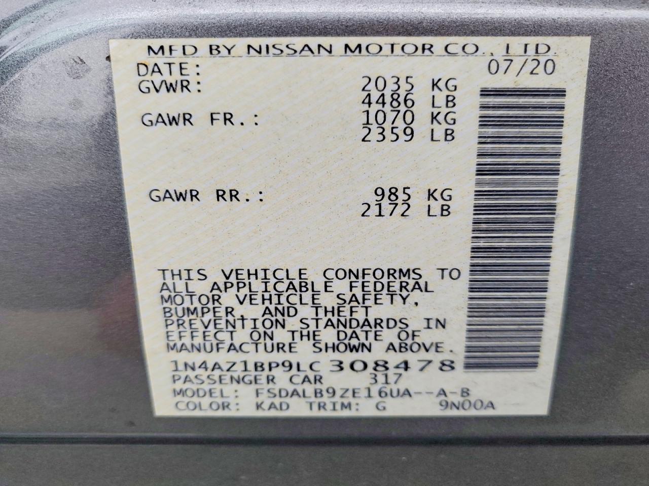 2020 NISSAN LEAF S photo 12