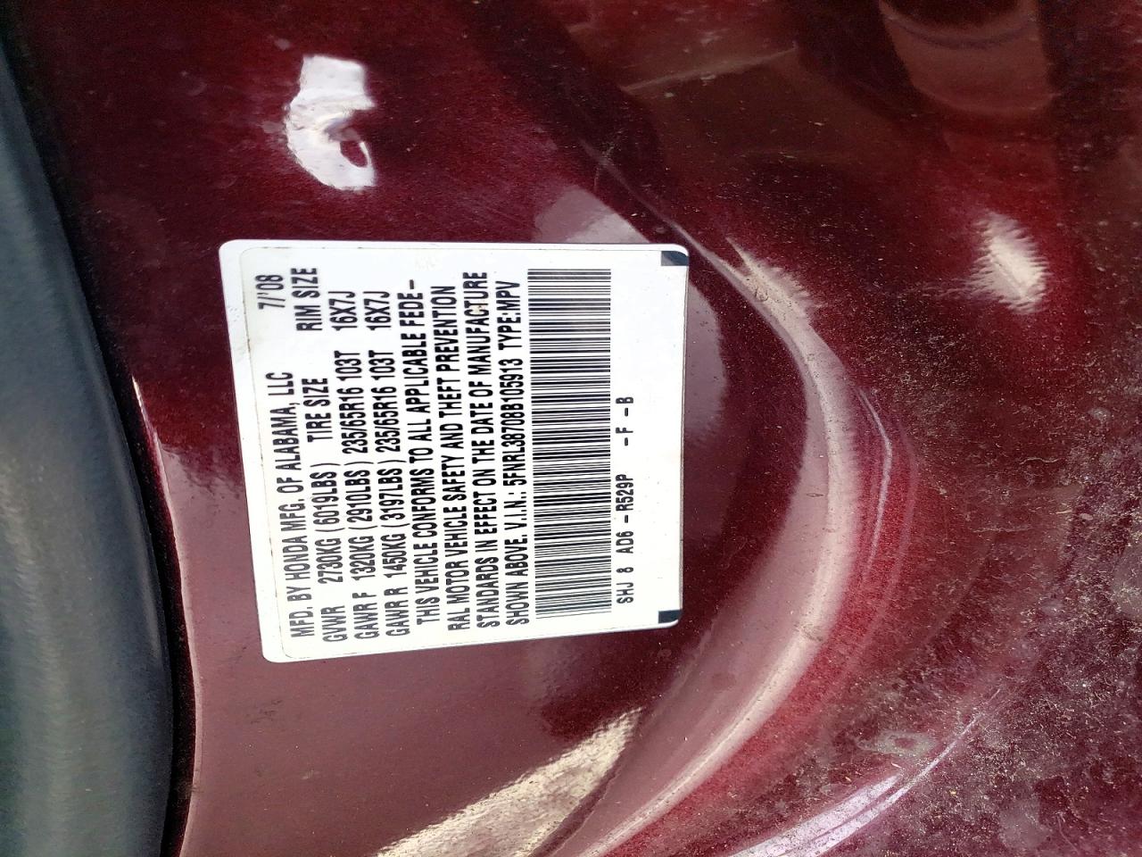 2008 HONDA ODYSSEY EXL photo 12