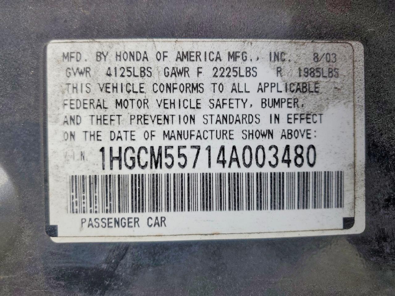 2004 HONDA ACCORD EX photo 12