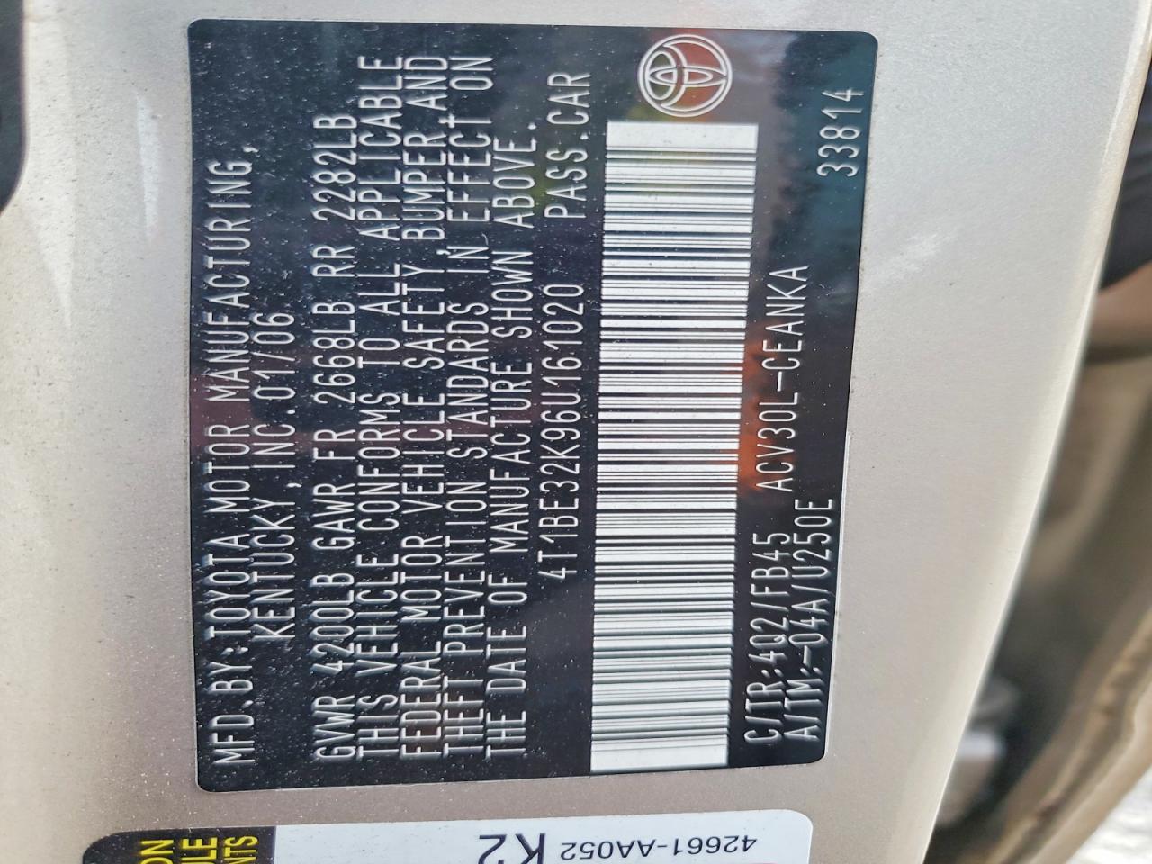 2006 TOYOTA CAMRY LE photo 12