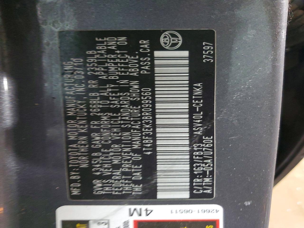 2011 TOYOTA CAMRY BASE photo 12