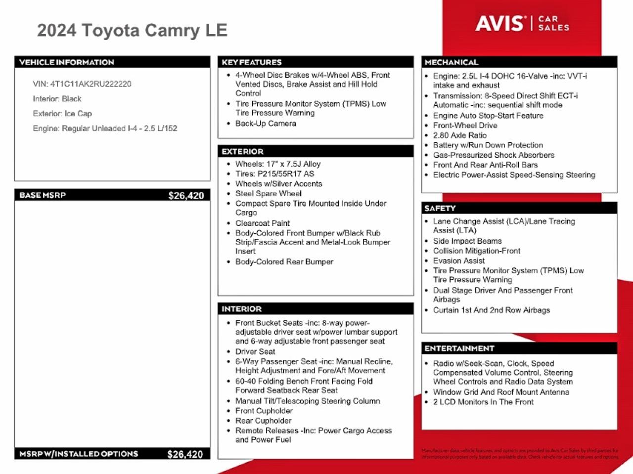 2024 TOYOTA CAMRY LE photo 12