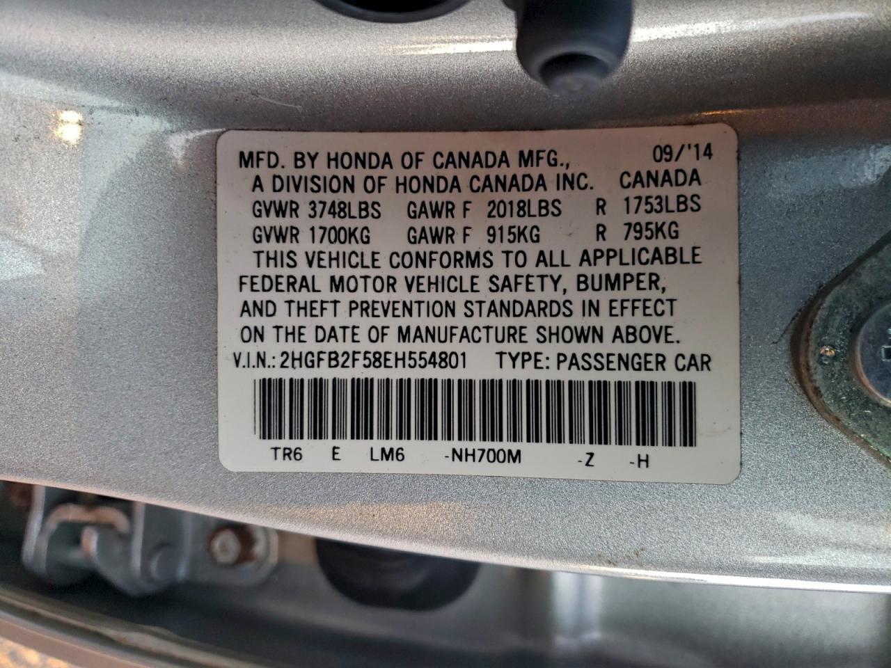 2014 HONDA CIVIC LX photo 12