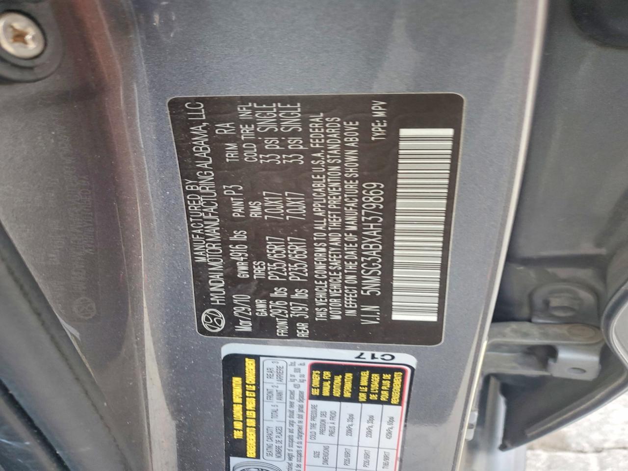 2010 HYUNDAI SANTA FE GLS photo 13