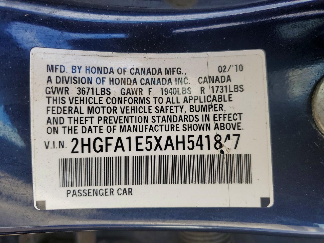 2010 HONDA CIVIC LX photo 12