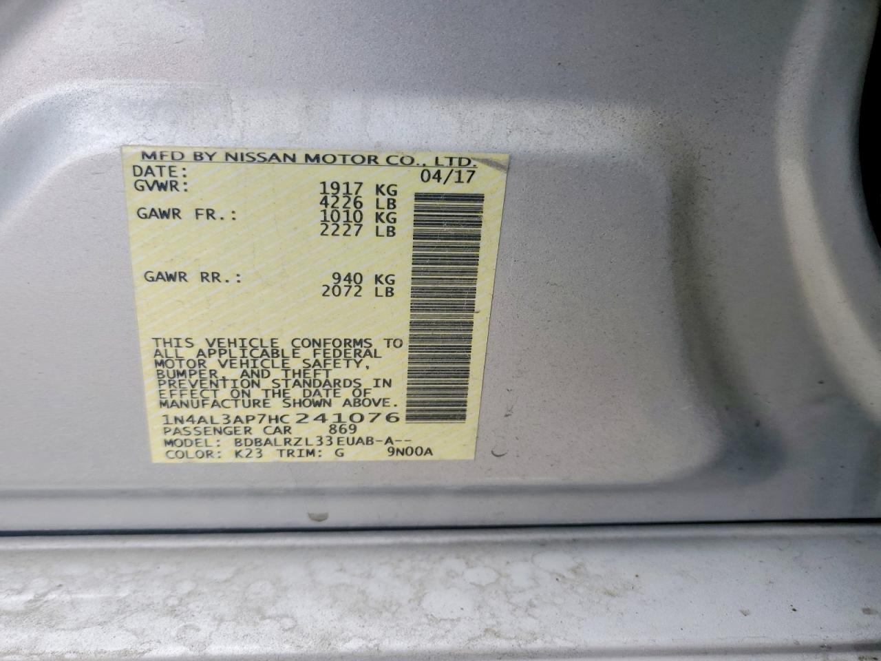 2017 NISSAN ALTIMA 2.5 photo 13