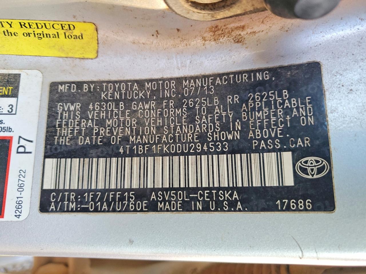 2013 TOYOTA CAMRY L photo 12