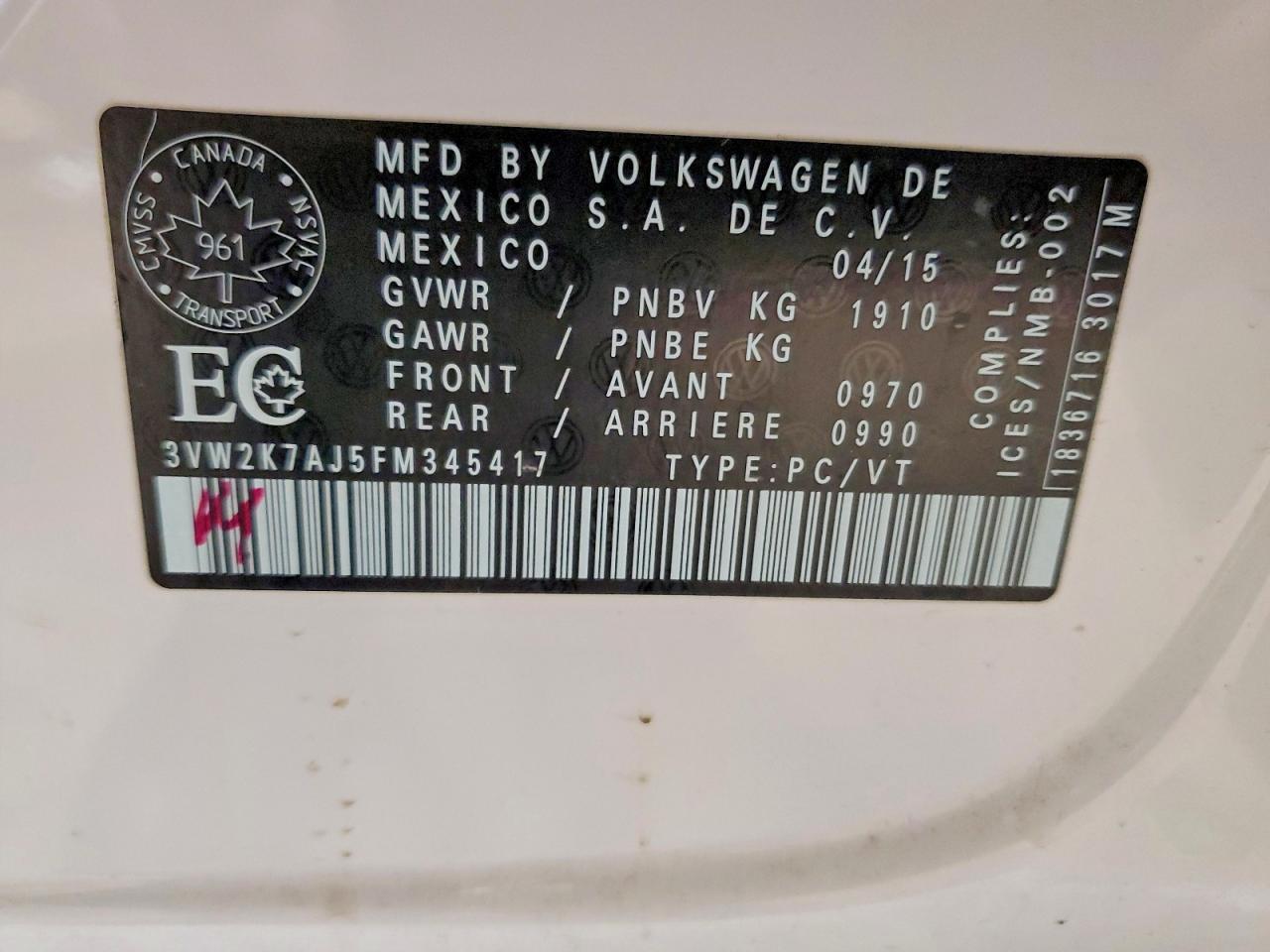 2015 VOLKSWAGEN JETTA BASE photo 13