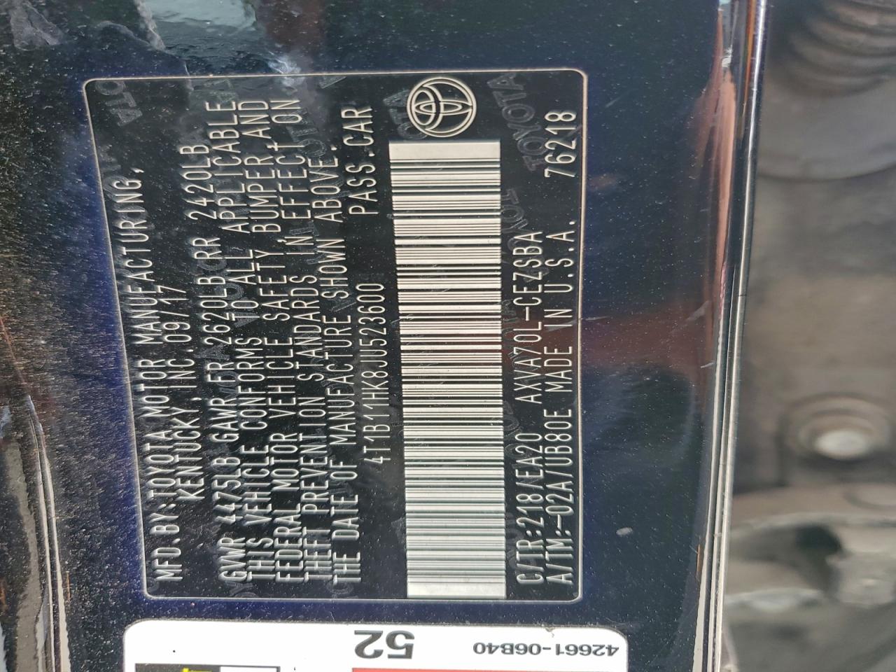 2018 TOYOTA CAMRY L photo 13