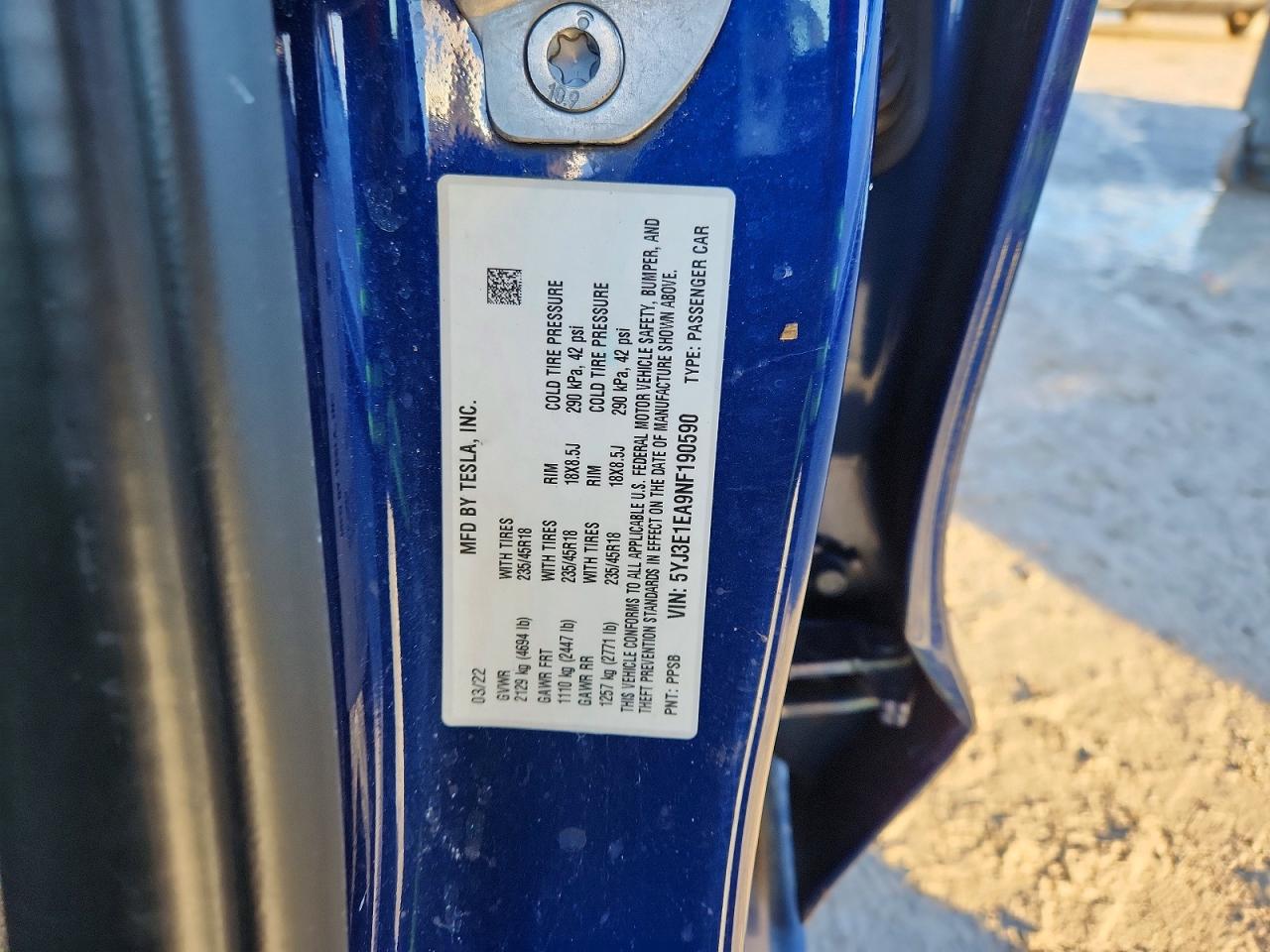2022 TESLA MODEL 3 photo 12