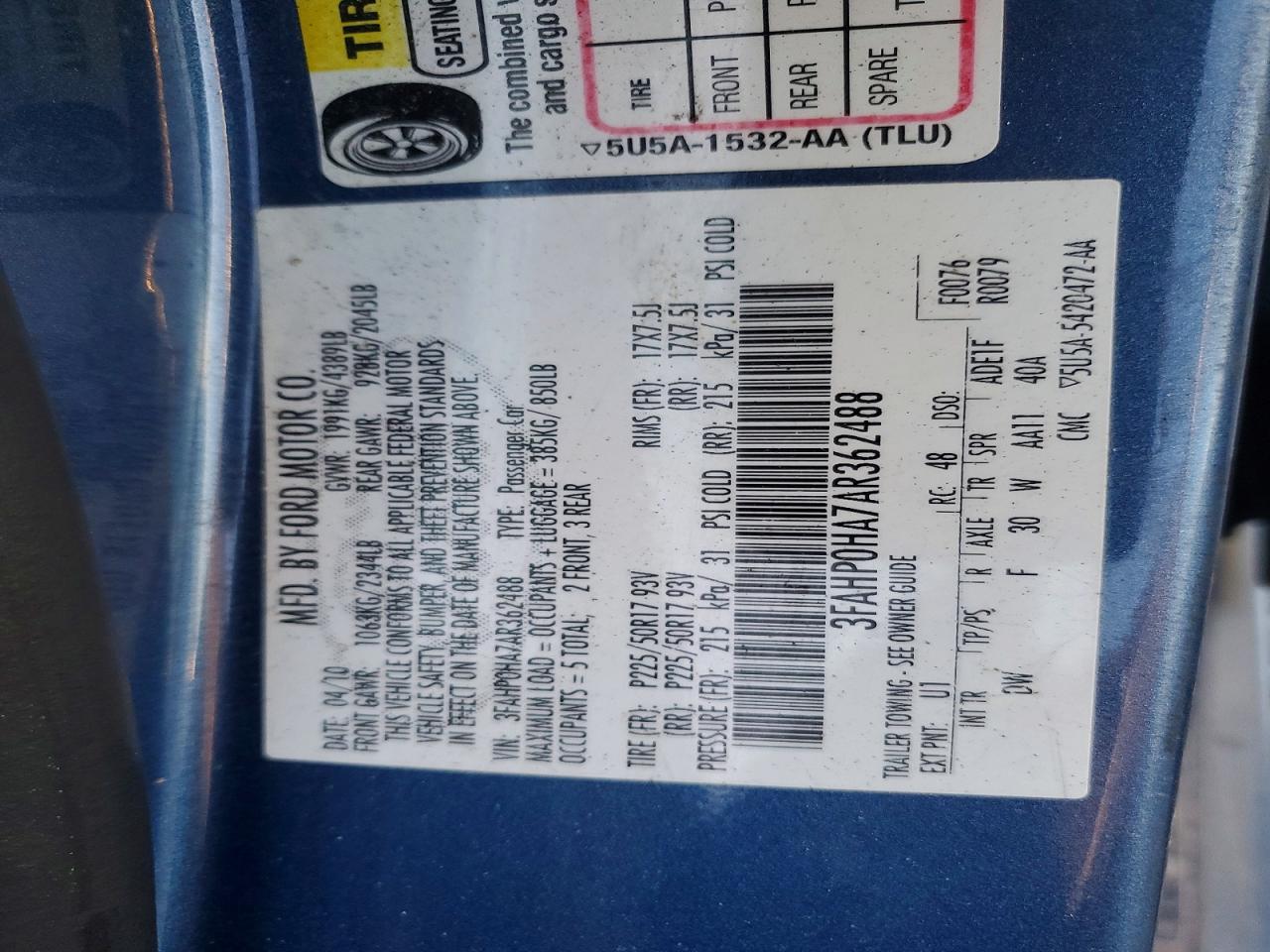 2010 FORD FUSION SE photo 12