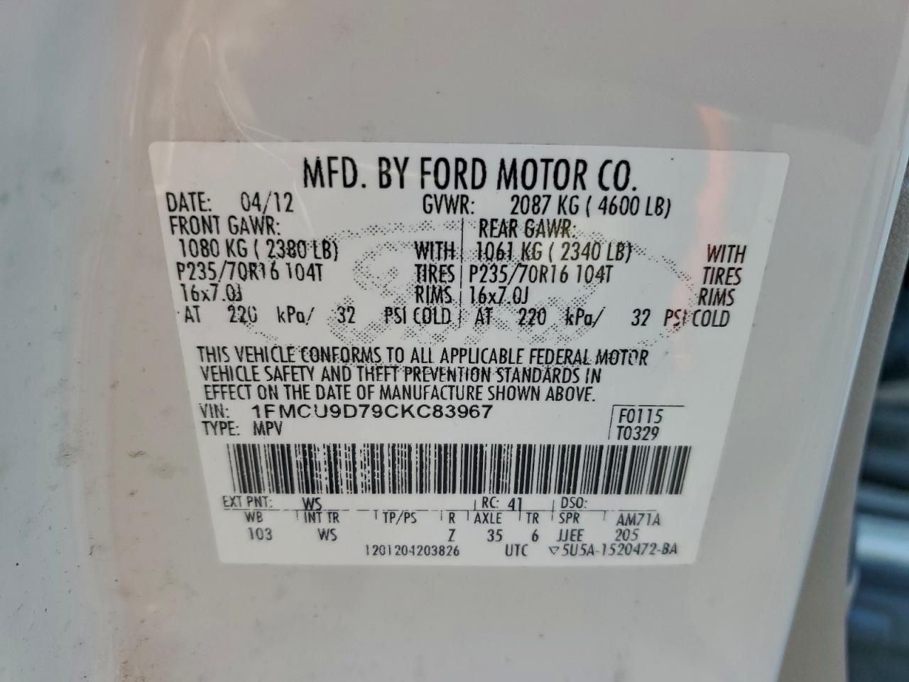 2012 FORD ESCAPE XLT photo 13