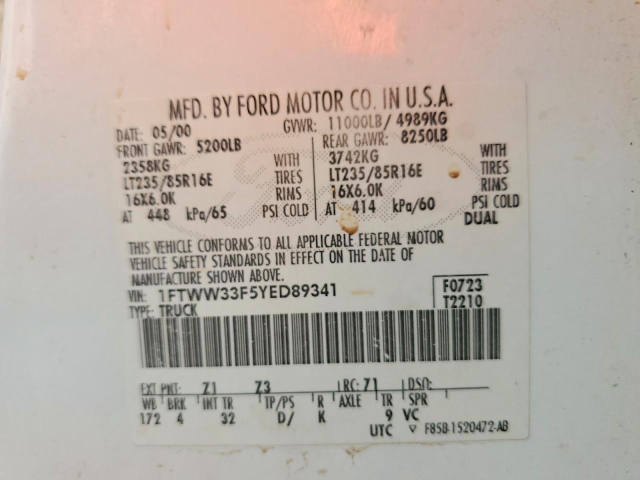 2000 FORD F350 SUPER DUTY photo 13