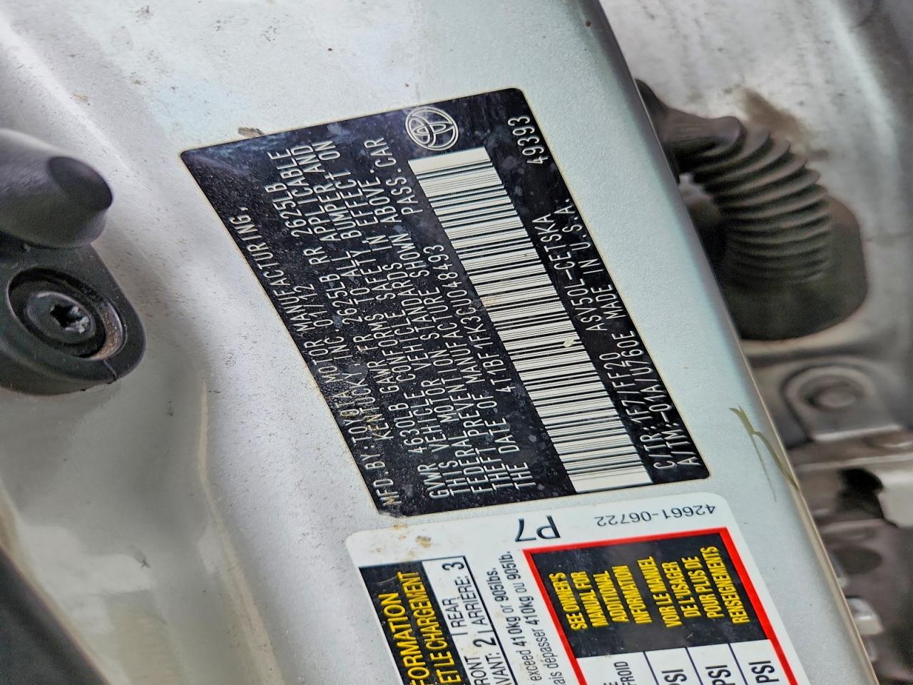 2012 TOYOTA CAMRY BASE photo 12