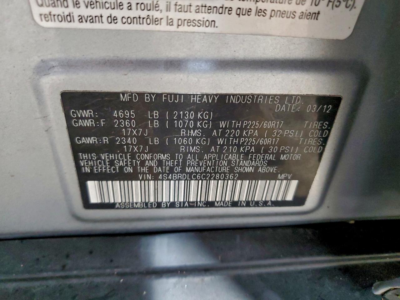 2012 SUBARU OUTBACK 3.6R LIMITED photo 25