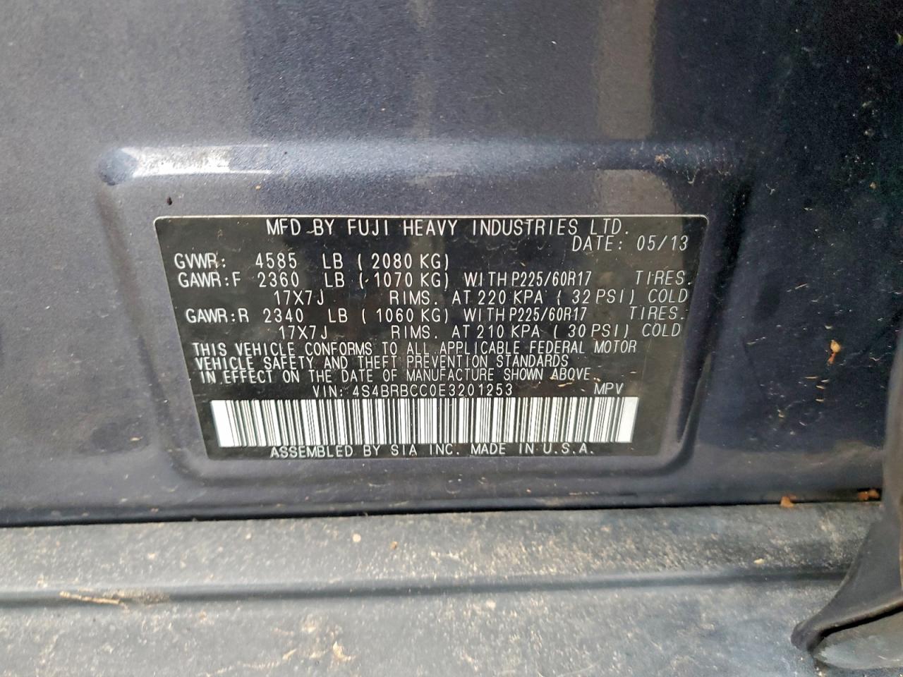 2014 SUBARU OUTBACK 2.5I PREMIUM photo 12