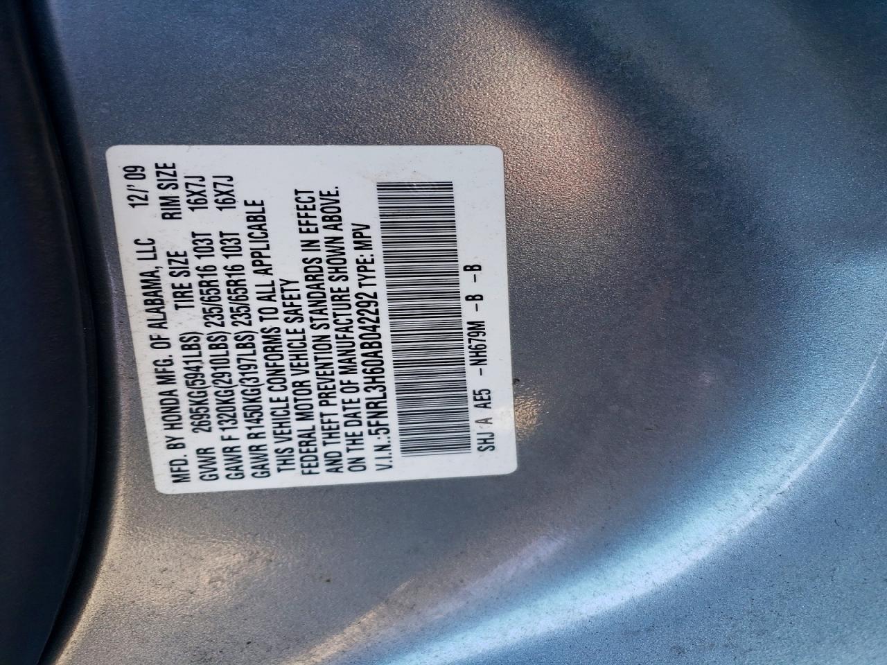 2010 HONDA ODYSSEY EXL photo 37