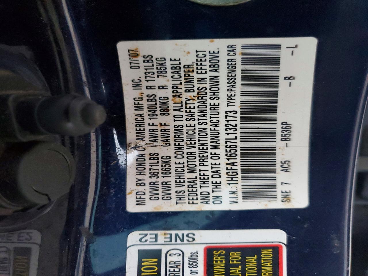 2007 HONDA CIVIC LX photo 25