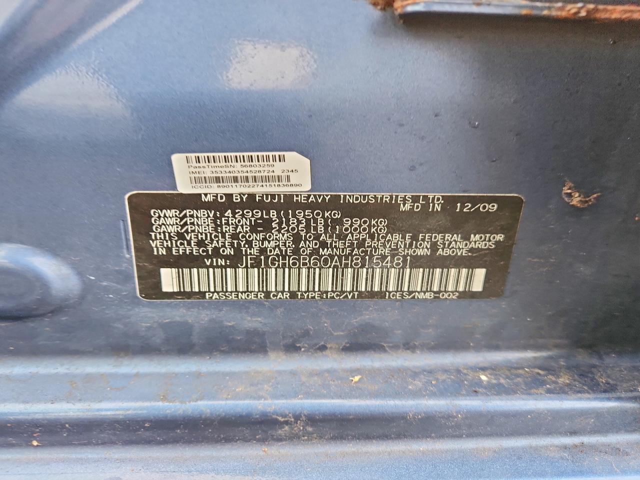 2010 SUBARU IMPREZA 2.5I PREMIUM photo 12