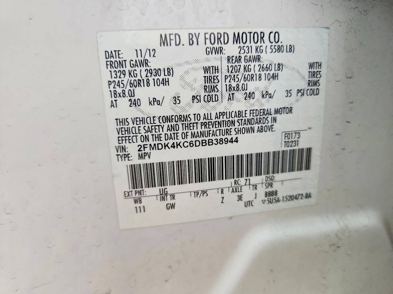 2013 FORD EDGE LIMITED photo 12