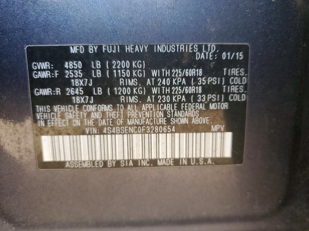 2015 SUBARU OUTBACK 3.6R LIMITED photo 12