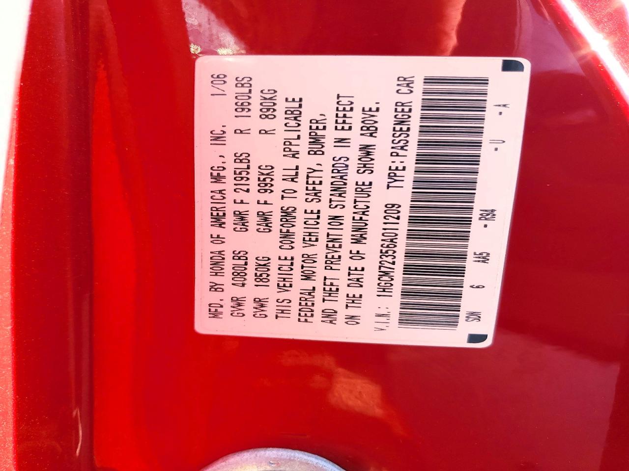 2006 HONDA ACCORD LX photo 25