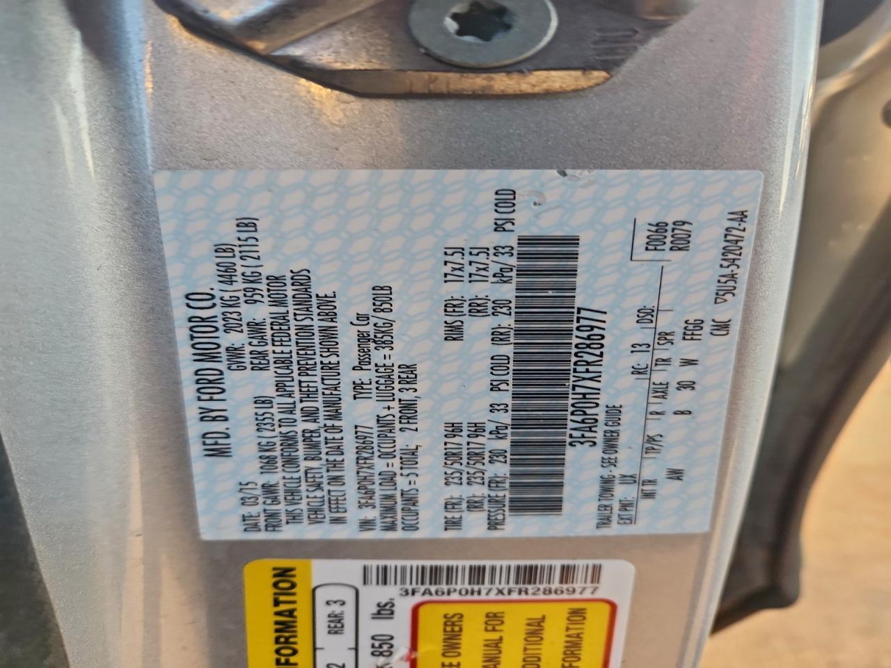 2015 FORD FUSION SE photo 12