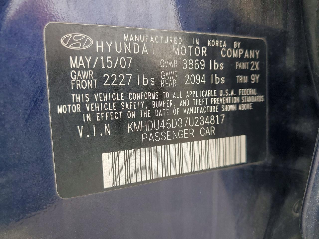 2007 HYUNDAI ELANTRA GLS photo 13