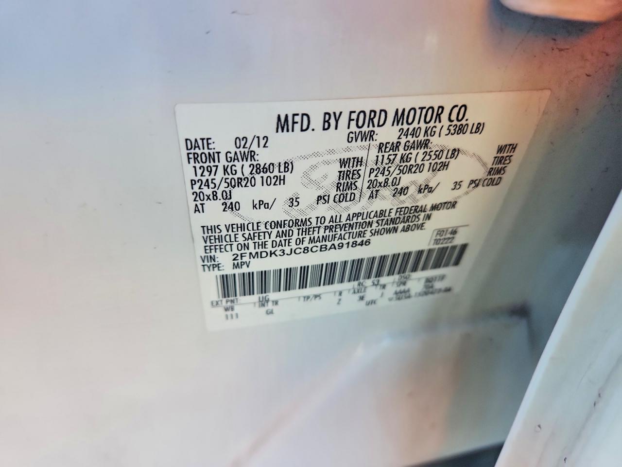 2012 FORD EDGE SEL photo 13