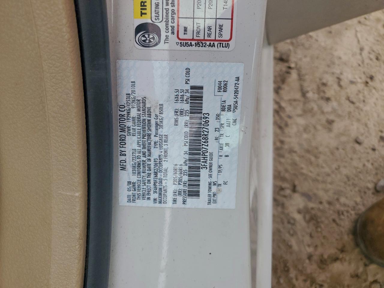 2008 FORD FUSION SE photo 12