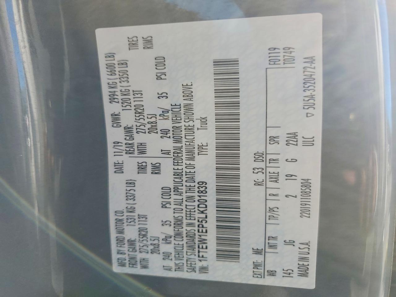 2020 FORD F150 SUPERCREW photo 12