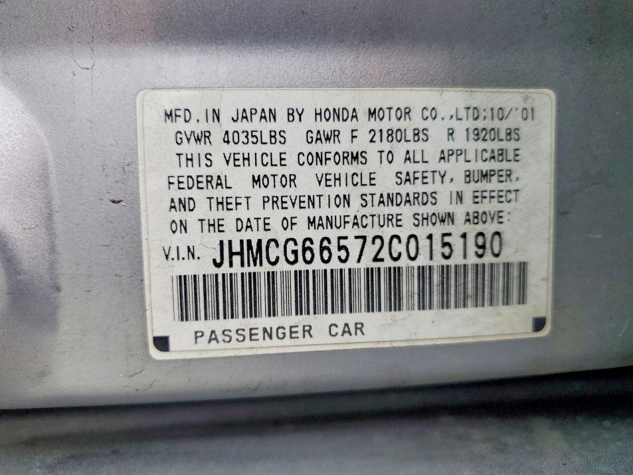 2002 HONDA ACCORD LX photo 13