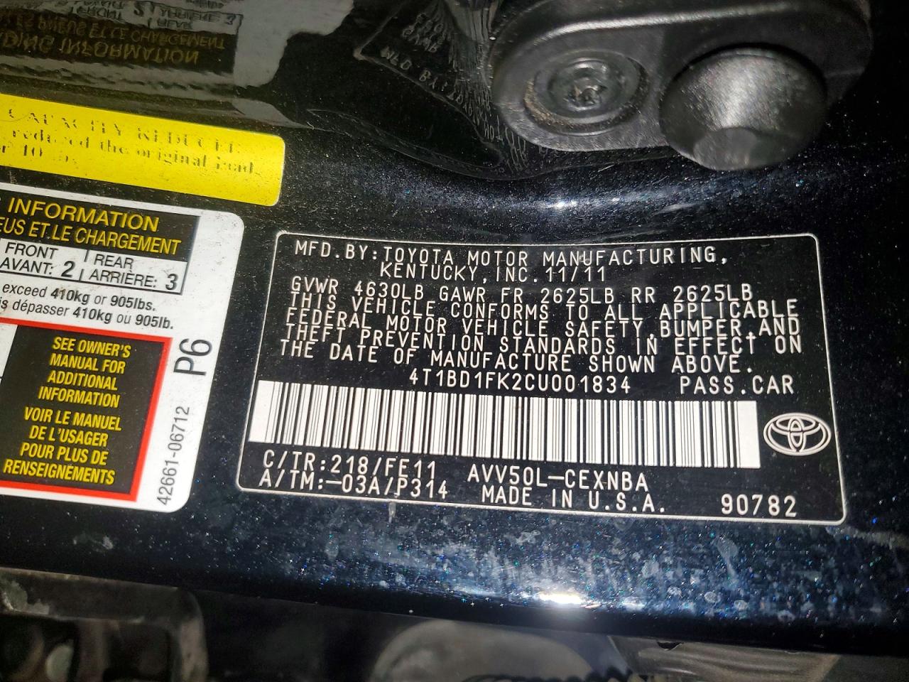 2012 TOYOTA CAMRY HYBRID photo 12