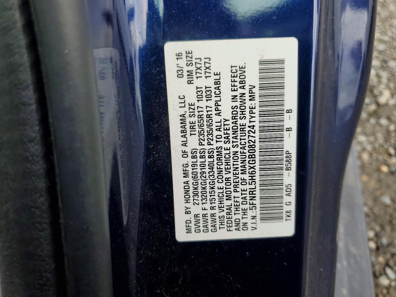 2016 HONDA ODYSSEY EXL photo 13