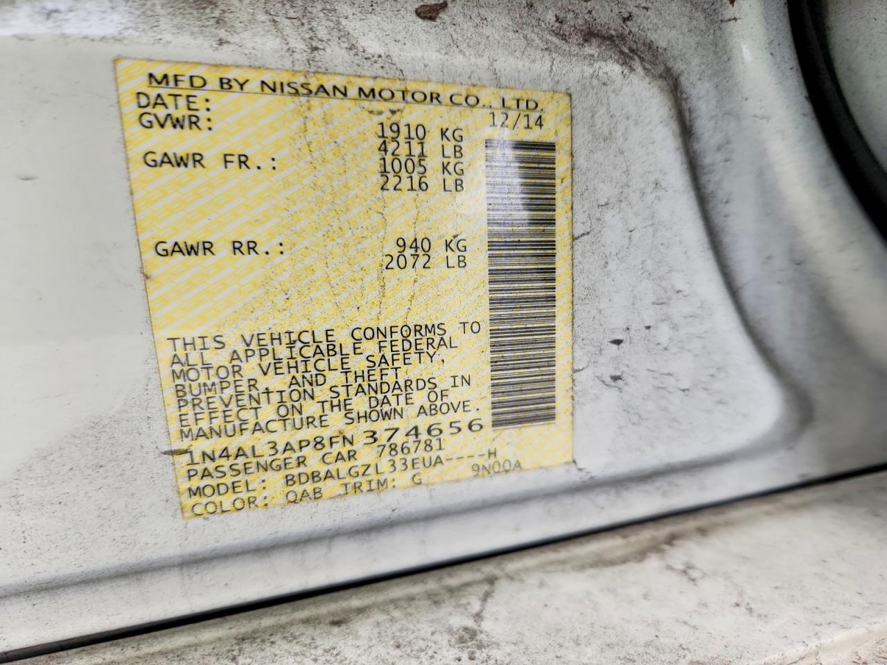 2015 NISSAN ALTIMA 2.5 S photo 13