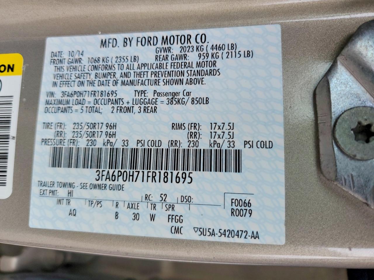 2015 FORD FUSION SE photo 13