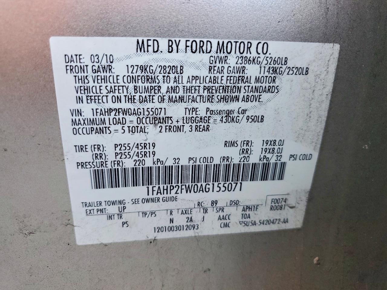 2010 FORD TAURUS LIMITED photo 12