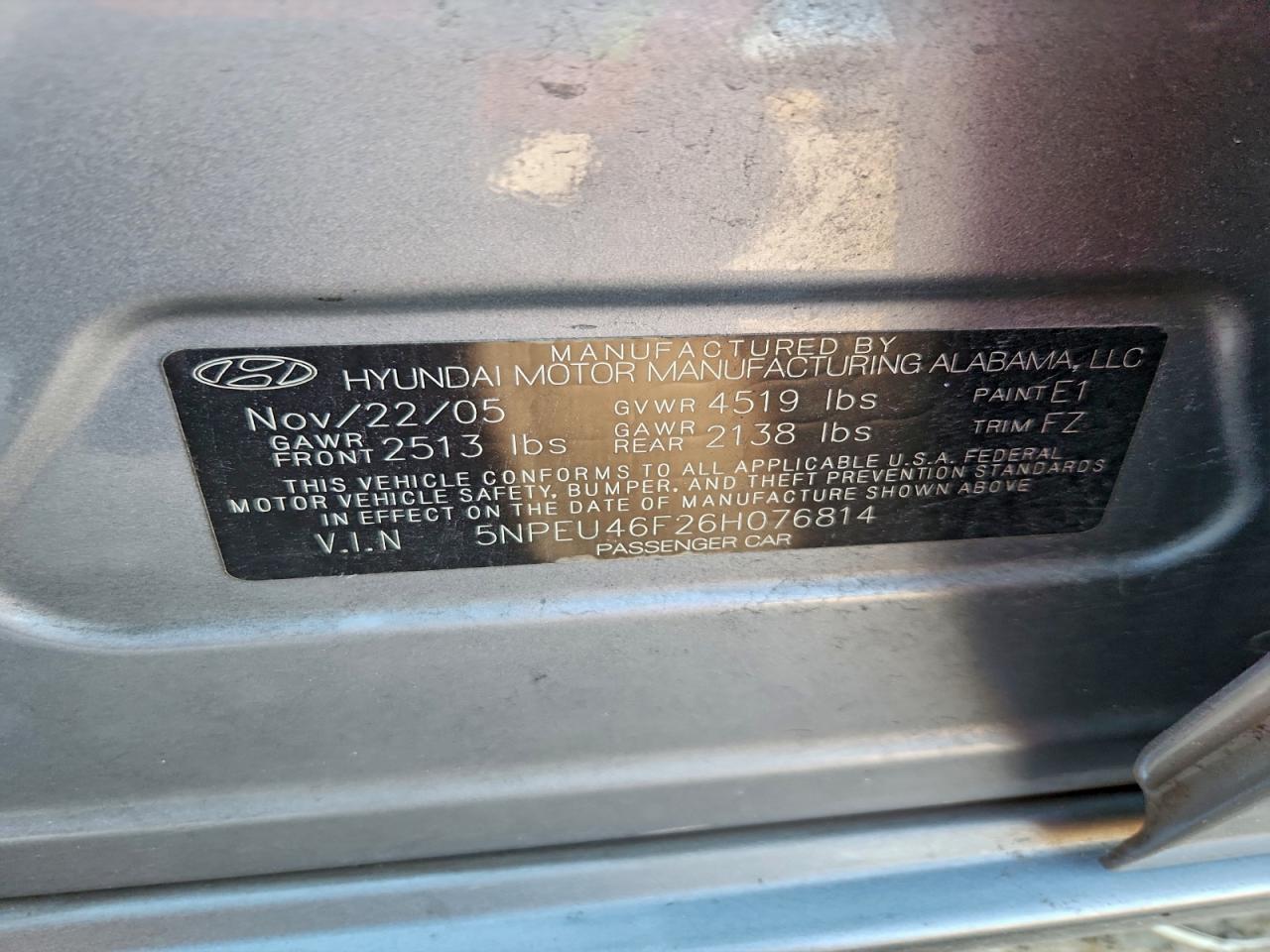 2006 HYUNDAI SONATA GLS photo 12
