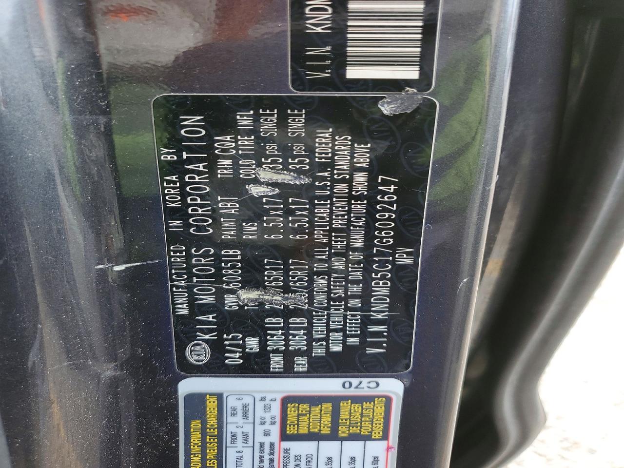 2016 KIA SEDONA LX photo 13