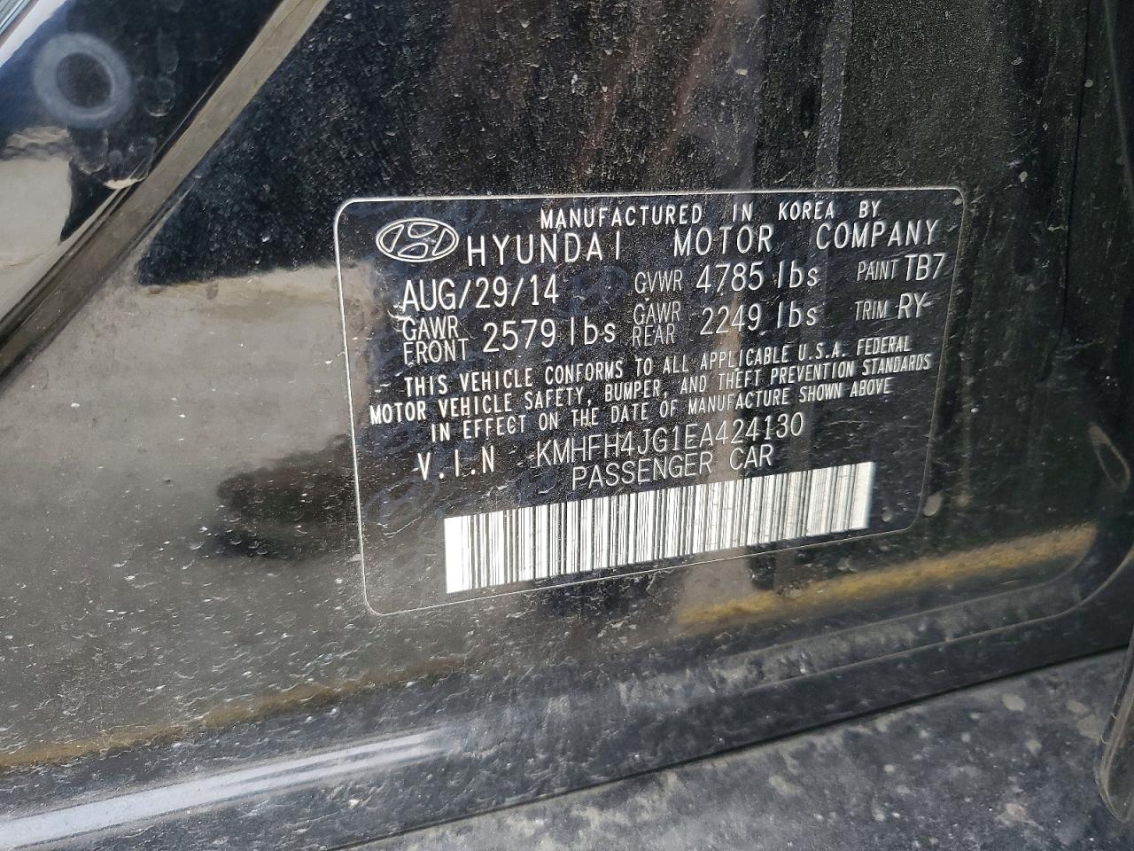 2014 HYUNDAI AZERA GLS photo 12