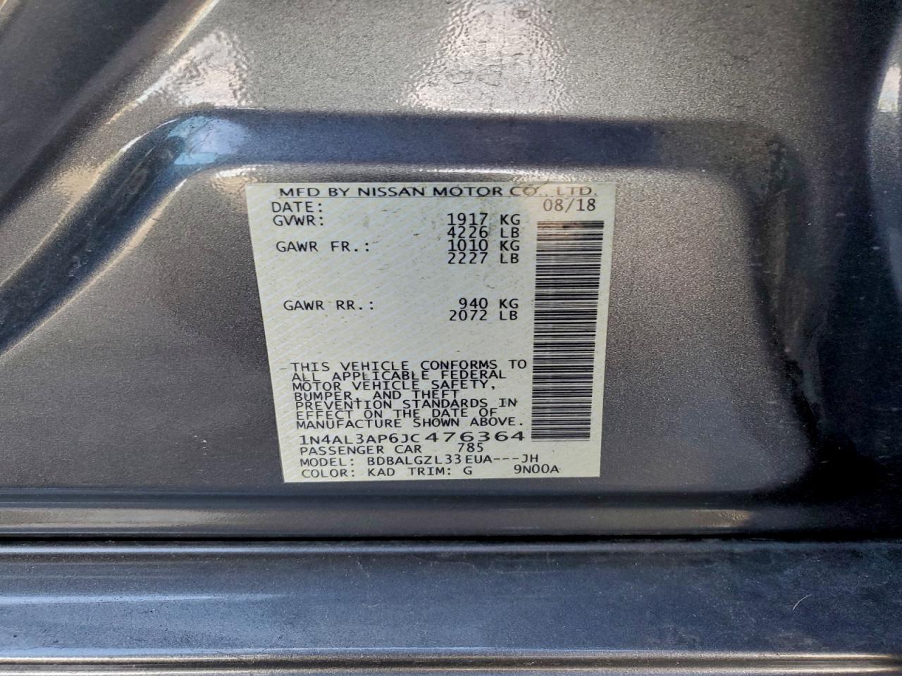 2018 NISSAN ALTIMA 2.5 photo 12