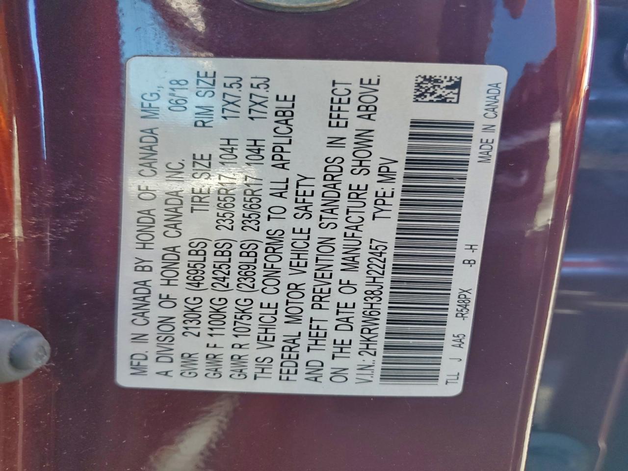 2018 HONDA CR-V LX photo 37