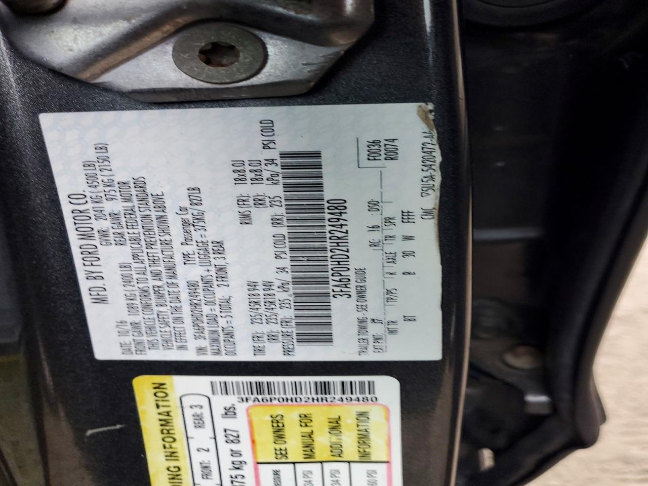 2017 FORD FUSION SE photo 12