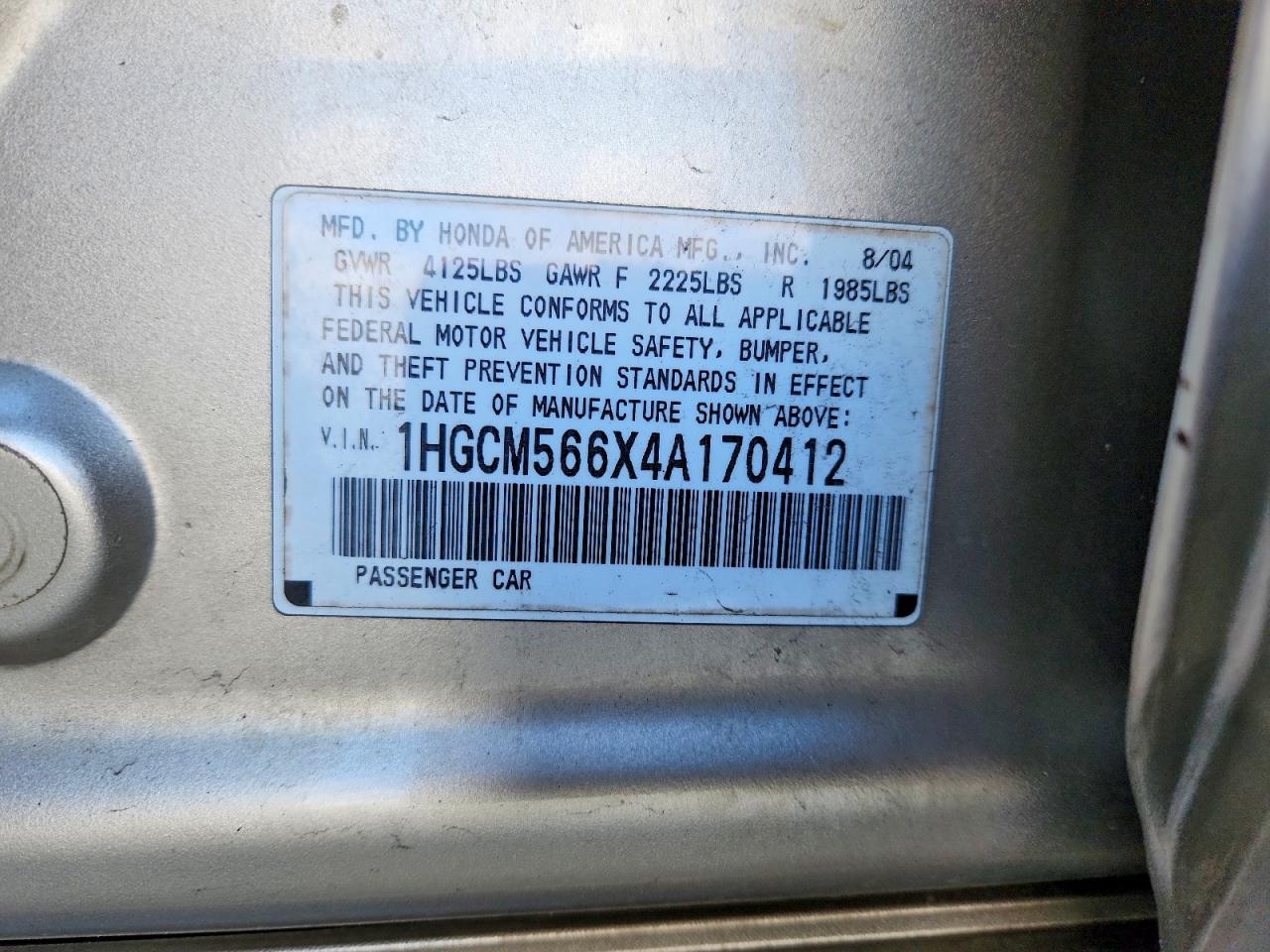2005 HONDA ACCORD LX photo 12