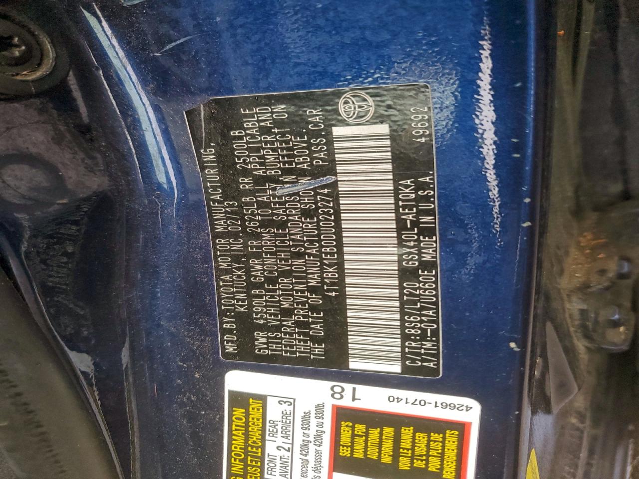 2013 TOYOTA AVALON BASE photo 12
