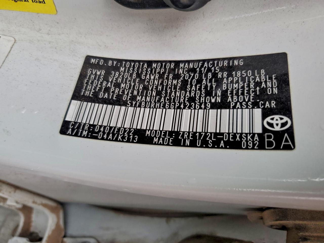 2016 TOYOTA COROLLA L photo 12