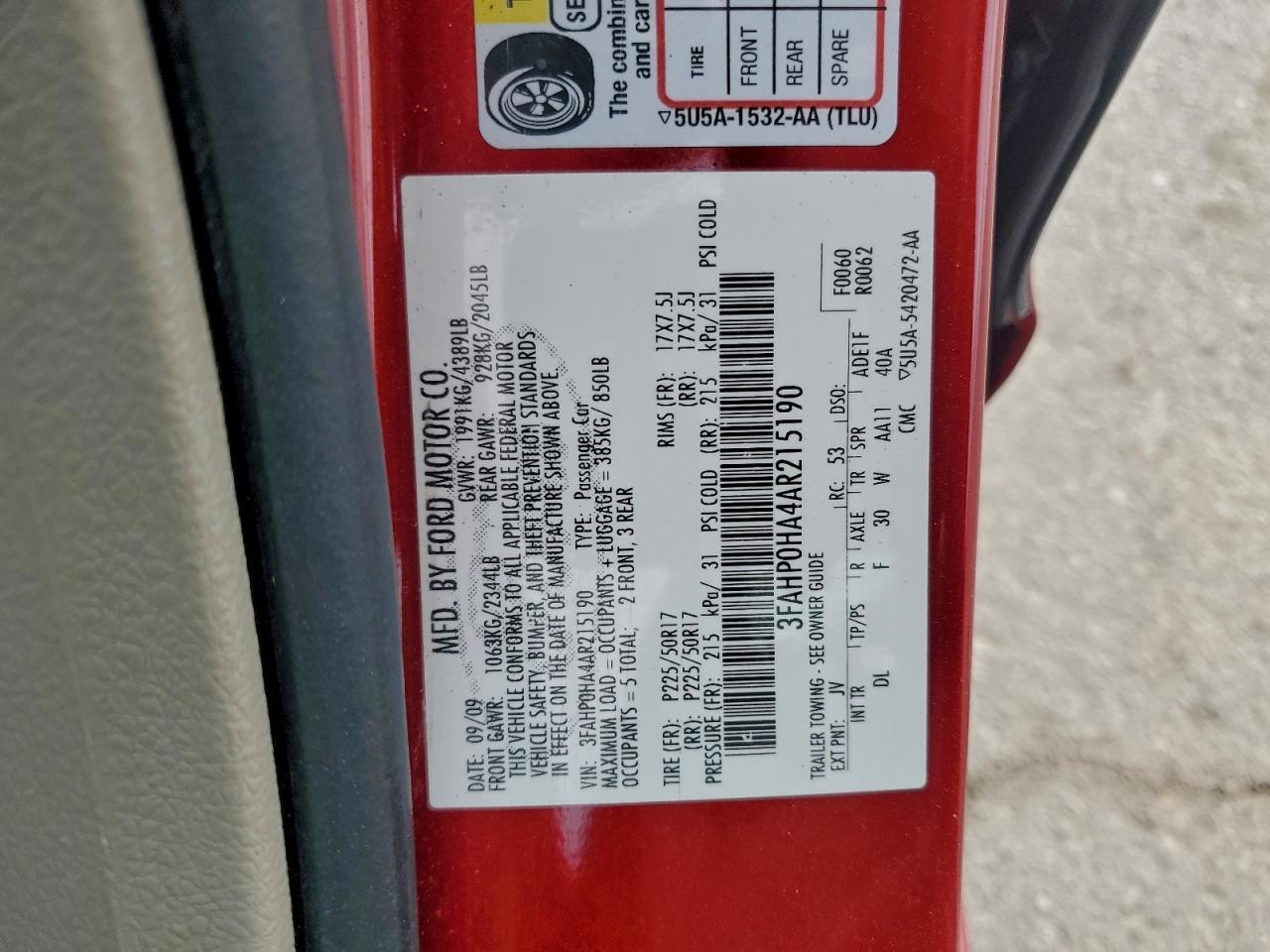 2010 FORD FUSION SE photo 12