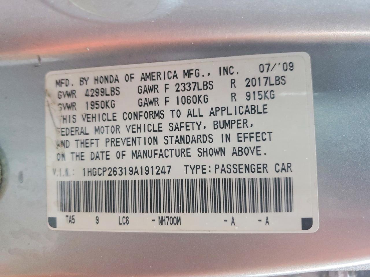 2009 HONDA ACCORD LX photo 12